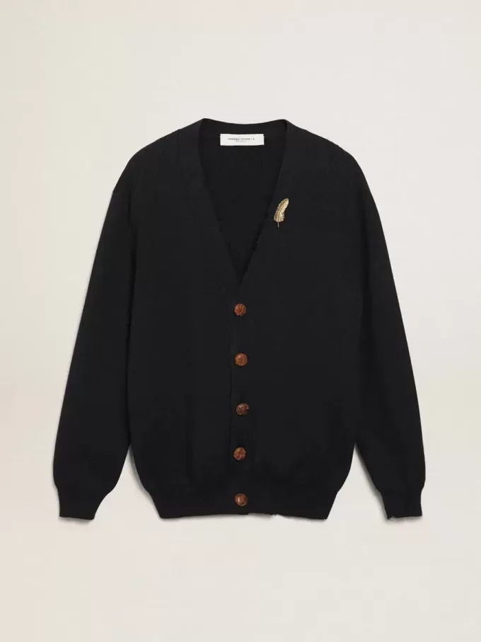 Golden Collection Cardigan aus dunkelblauer Baumwolle mit Used-Look Golden Collection Cardigan aus dunkelblauer Baumwolle mit Used-Look