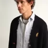 Golden Collection Cardigan aus dunkelblauer Baumwolle mit Used-Look Golden Collection Cardigan aus dunkelblauer Baumwolle mit Used-Look