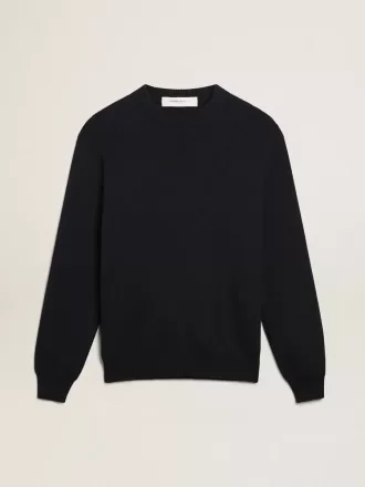 Herrenpullover mit Rundhalsausschnitt aus dunkelblauer Baumwolle mit Logo Herrenpullover mit Rundhalsausschnitt aus dunkelblauer Baumwolle mit Logo
