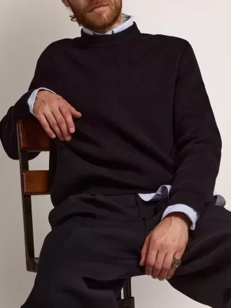 Herrenpullover mit Rundhalsausschnitt aus dunkelblauer Baumwolle mit Logo Herrenpullover mit Rundhalsausschnitt aus dunkelblauer Baumwolle mit Logo